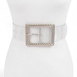 BNWT Textured Square Buckle Cleared Transparent Fashion Belt - SILVER